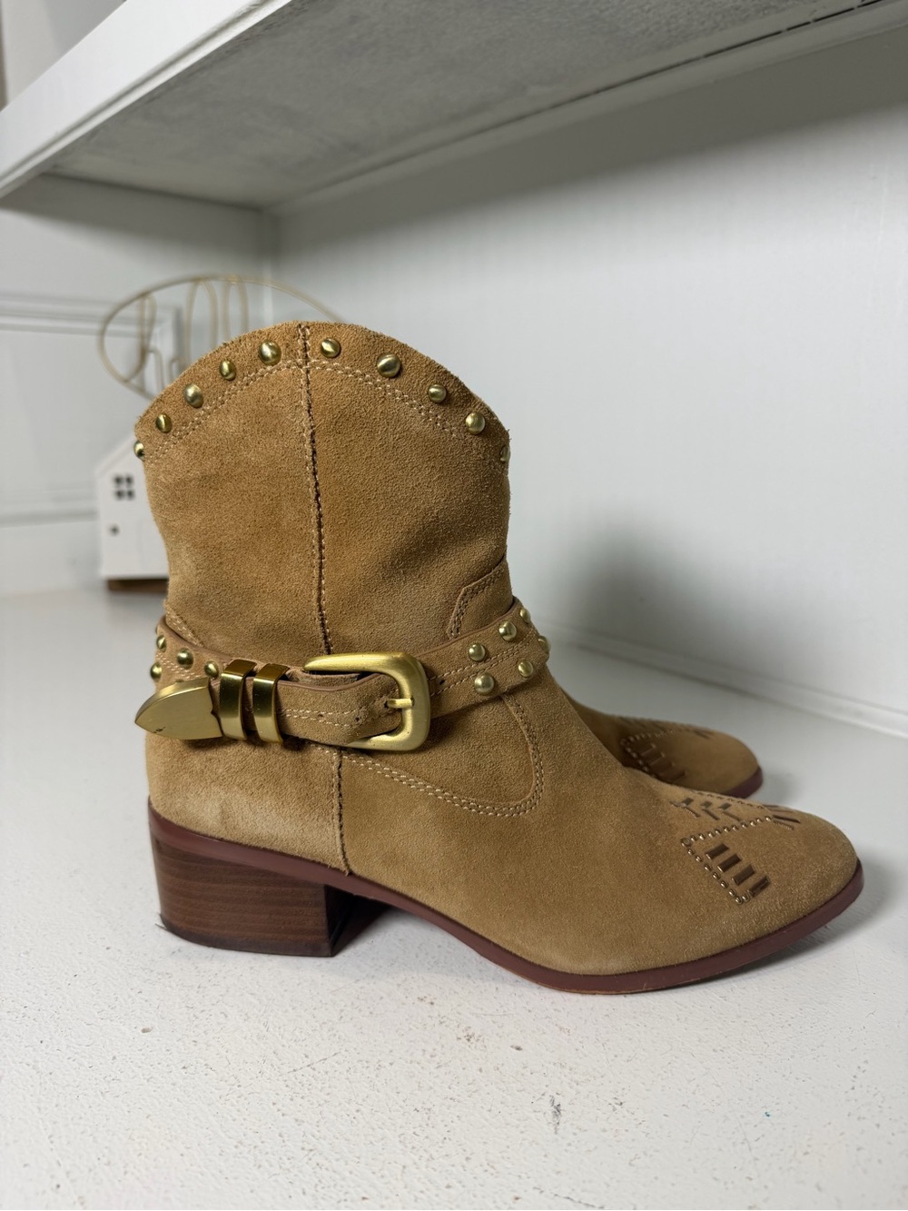 BCBG Generation Women's 8 Suede Studded Harness Moto Western Ankle Boot - Picture 5 of 10